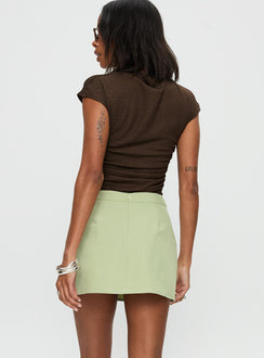 back view of model wearing Princess Polly Hosier Twill Mini Skirt Green 