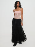   front view of model wearing Princess Polly Oh Plisse Maxi Skirt Black Maxi 