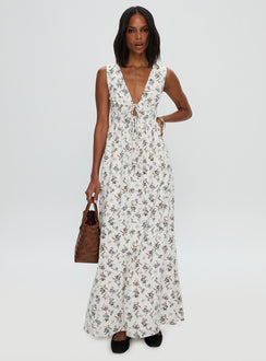 front view of model wearing Princess Polly Pokey Maxi Dress Floral Multi Plunger 