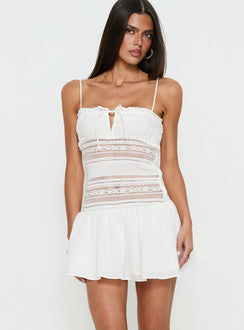 Christobela Drop Waist Lace Mini Dress White