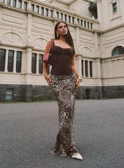   front view of model wearing Princess Polly Manda Maxi Skirt Leopard Maxi 