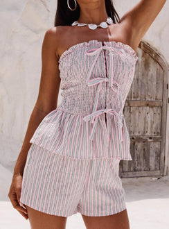 side view of model wearing Princess Polly Saskea Shorts Pink High Waisted Shorts 