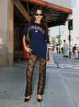 side view of model wearing Princess Polly Peru Lace Pants Black Low Rise Pants 