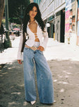 front view of model wearing Princess Polly Mongo Baggy Jeans Light Wash Low Rise Jeans 