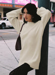 front view of model wearing Princess Polly Amsterdam Sweater Ivory 