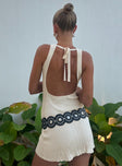 back view of model wearing Princess Polly Mayok Mini Dress Cream Tall High Neck 