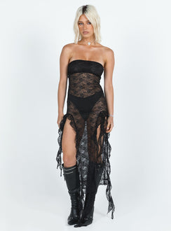 Front view of model wearing  front Princess Polly Crew Neck  Rendezvous Midi Dress Onyx