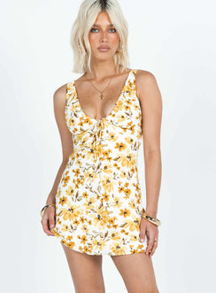 product Princess Polly Crew Neck  Bareena Mini Dress Yellow Floral