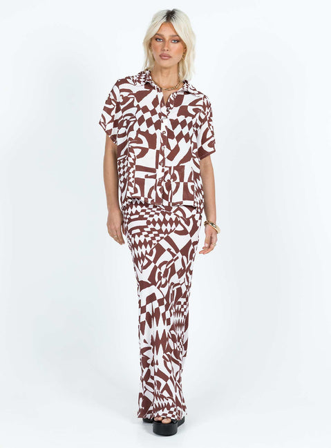 Matching checker print set, relaxed fit Button-up shirt, classic collar, button fastening at front, single chest pocket, drop shoulder