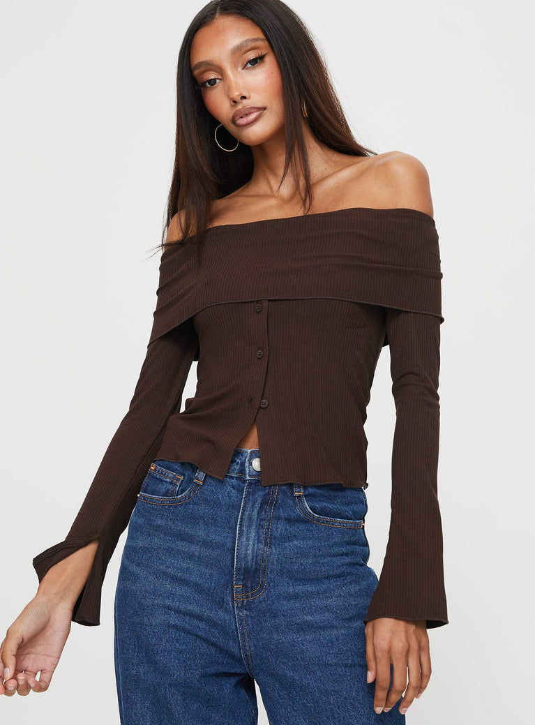 product Princess Polly Sleeveless High Neck  Parveen Off The Shoulder Top Brown