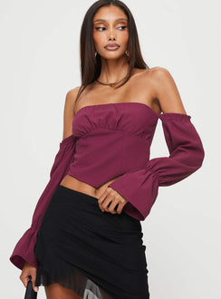 product Princess Polly Full Sleeves High Neck  Siple Off The Shoulder Top Wine