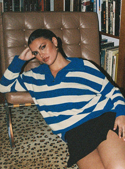 Neena Quarter Zip Sweater Blue / Cream Curve Princess Polly  long 