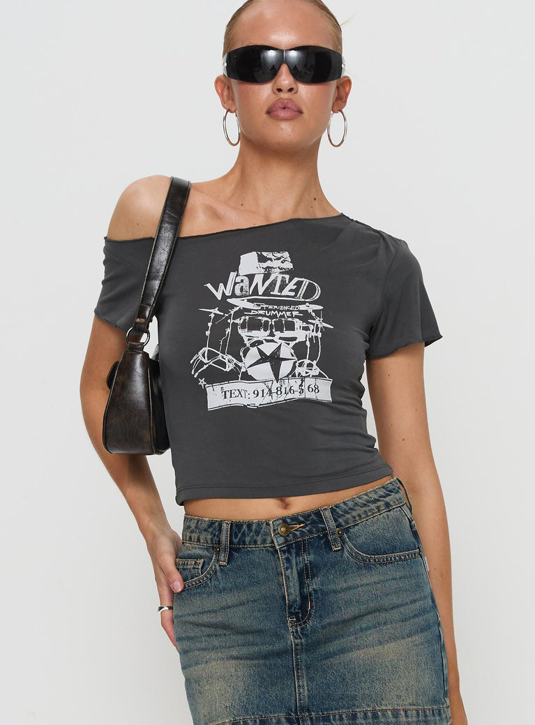 Star Wanted Asymmetrical Tee Grey