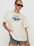 front view of model wearing Princess Polly Lennys Auto Oversized Tee Cream Half Sleeves Crew Neck 