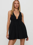 front view of model wearing Princess Polly Calluna Mini Dress Black Plunger 