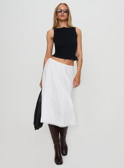   front view of model wearing Princess Polly Taka Midi Skirt White Midi Skirts 