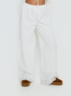 Kissed Chaos Broderie Anglais Tie Waist Trousers White
