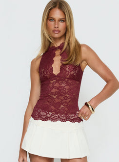 Quinbie Lace Sleeveless Top Burgundy