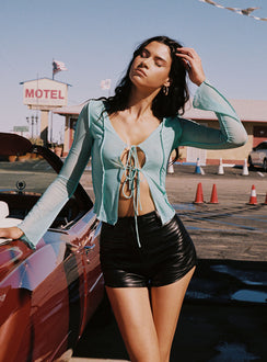 front view of model wearing Princess Polly Siena Shorts Black High Waisted Shorts 