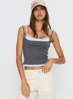 Maeka Layered Jersey Vest Top Grey / Blue