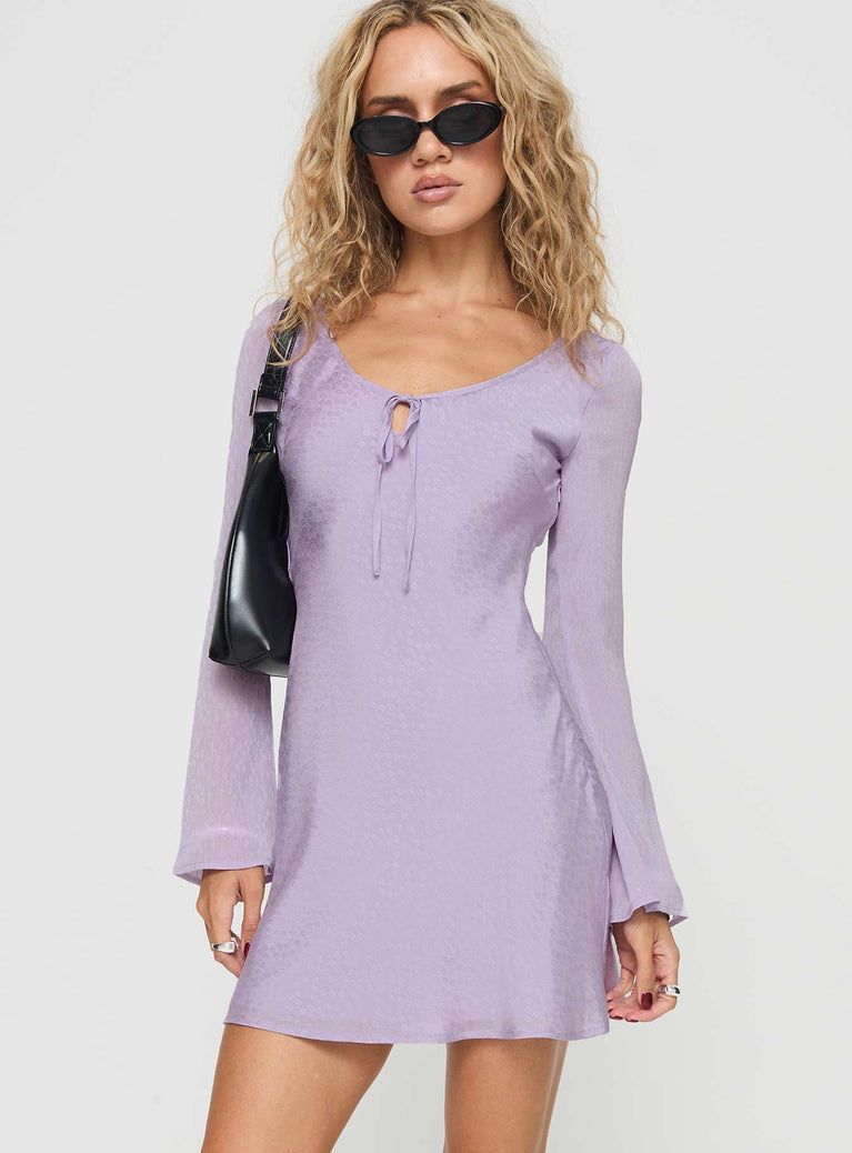 Long sleeve mini dress Scooped neckline, satin material look, invisible zip fastening Non-stretch material, fully lined