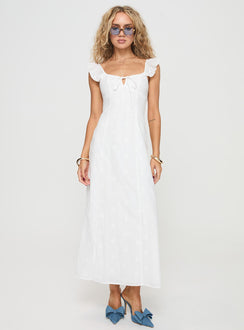 front view of model wearing Princess Polly Lombardi Maxi Dress White Square Neck 