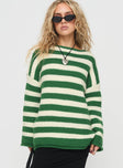 side view of model wearing Princess Polly Brando Knit Sweater Green / Cream Stripe Long 