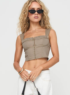 front view of model wearing Princess Polly Sunshining Top Sage Sleeveless Square Neck 