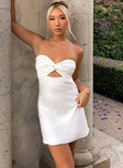 front view of model wearing Princess Polly Shellie Mini Dress White Tall Sweetheart Neckline 