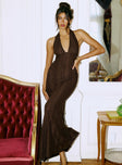 Zoi Halter Lace Maxi Dress Brown