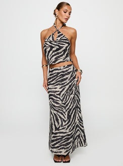   front view of model wearing Princess Polly Eleganza Maxi Skirt Zebra Maxi 