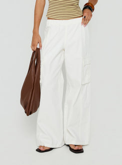 Scarletta Ultra Wide Tie Waist Cargo Trousers White