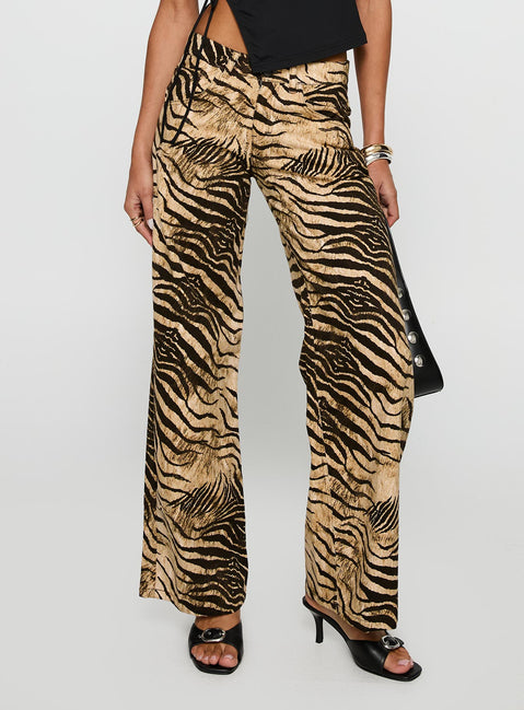 front view of model wearing Princess Polly Low Rise Roomy Pants Multi Low Rise Pants 