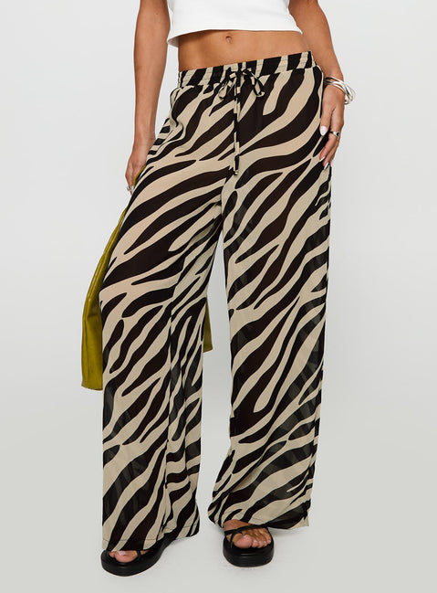 back view of model wearing Princess Polly Fyre Wide Leg Pant Zebra Low Rise Pants 