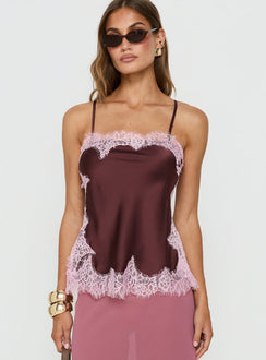 Orisse Camisole mit Spitzenbesatz Pflaume / Rosa