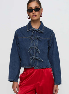Good On You Bow Detail Jacket Blue Denim