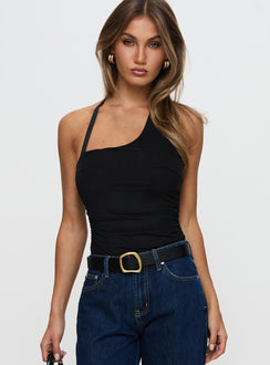 side view of model wearing Princess Polly Siennah Bodysuit Black Sleeveless 