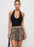   front view of model wearing Princess Polly Nickei Denim Mini Skirt Leopard Mini Skirts 