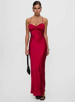 front view of model wearing Princess Polly Kristelle Maxi Dress Red Sweetheart Neckline 