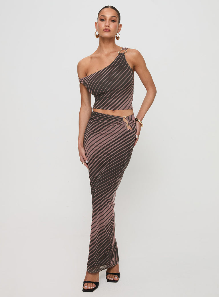   front view of model wearing Princess Polly Whiley Maxi Skirt Multi Stripe Maxi 