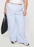 back view of model wearing Princess Polly Beach House Pants Blue Stripe Curve 