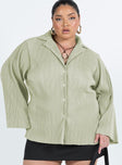 product Princess Polly Full Sleeves High Neck  Louie Pleated Shirt Sage Curve