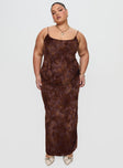 front view of model wearing Princess Polly Knox Maxi Dress Chocolate Paisley Curve Scoop Neck 