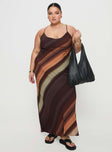 front view of model wearing Princess Polly Otillie Maxi Dress Brown Multi Curve Scoop Neck 