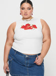 front view of model wearing Princess Polly Oh So Sweet Top White Curve Sleeveless Crew Neck 