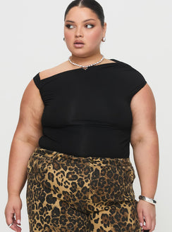 side view of model wearing Princess Polly Beller Bodysuit Black Curve Sleeveless 