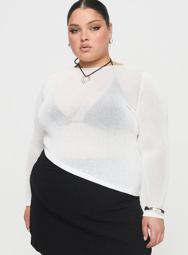 front view of model wearing Princess Polly Pratt Long Sleeve Top White Curve Full Sleeves High Neck 