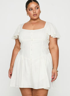 back view of model wearing Princess Polly Forever More Mini Dress White Curve Square Neck 