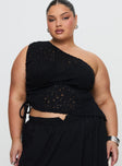 Sensua One Shoulder Top Black Sleeveless Asymmetric Neckline 