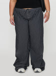 back view of model wearing Princess Polly Terrance Baggy Pant Grey Stripe Low Rise Pants 